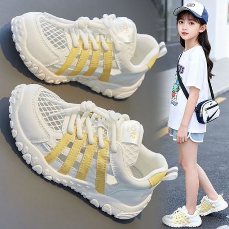 女童鞋子2026夏季新款镂空透气儿童女孩中大童软底防滑运动小白鞋