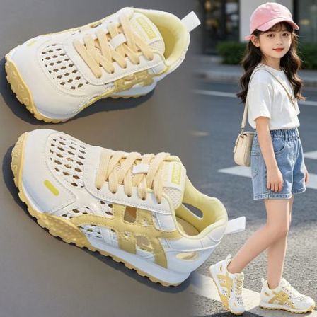 女童运动鞋2026新款夏季镂空网鞋女孩透气小白鞋网面板鞋儿童鞋子