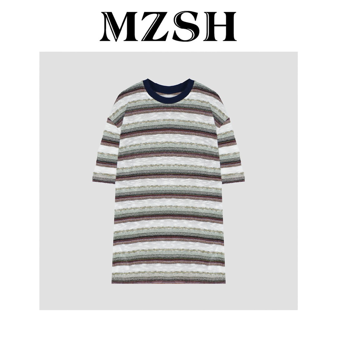 【MZSH】设计感夏季时尚休闲撞色绿条纹DLMZSH7629主图