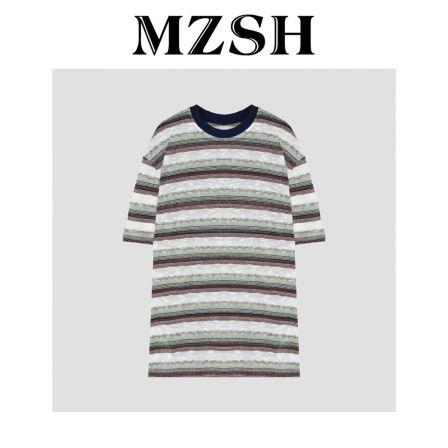 【MZSH】设计感夏季时尚休闲撞色绿条纹DLMZSH7629