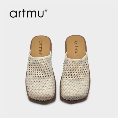 Artmu阿木复古真皮编织镂空包头拖鞋女外穿夏新款平底半拖鞋8651