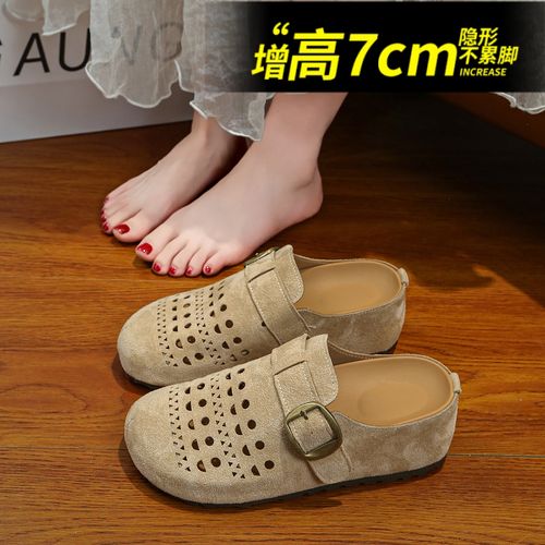 小个子内增高7cm镂空勃肯半拖鞋女2026夏新款不累脚软底包头凉拖主图