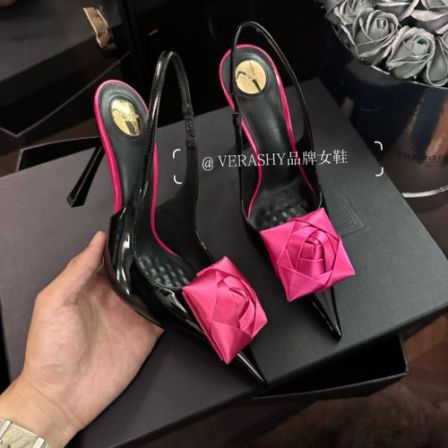 【路易专属】黑色高跟鞋女新款不累脚蝴蝶结细跟名媛尖头凉鞋女夏