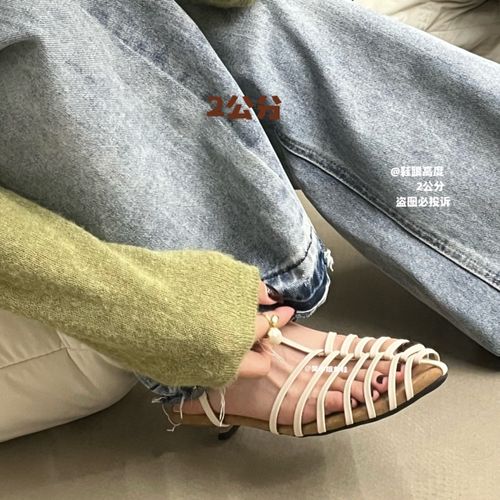 2公分松弛拉满！夏季新款细带编织罗马风尖头低跟凉鞋复古气质百搭主图