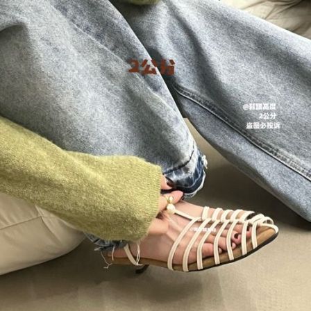 2公分松弛拉满！夏季新款细带编织罗马风尖头低跟凉鞋复古气质百搭