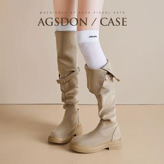 /奥古狮登过膝两穿长筒靴女2025新款秋冬废土风西部牛仔骑士长靴Q主图