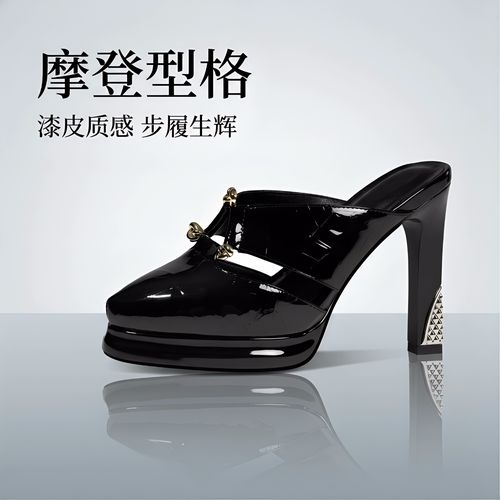 高级感气质高跟包头凉拖鞋女夏外穿百搭新款真皮粗跟穆勒鞋配裙子主图