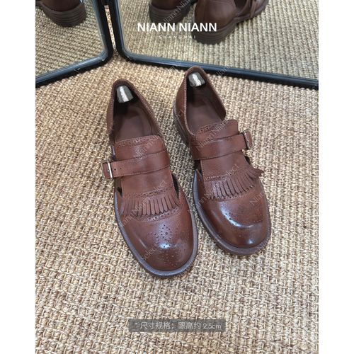 NiannNiann 26新布洛克流苏手工擦色做旧英伦单扣孟克鞋17096主图