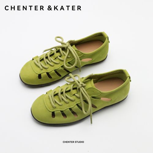 【肖然好物】CHENTER KATER柠檬黄镂空德训鞋女夏季新款透气软底休闲运动凉鞋主图