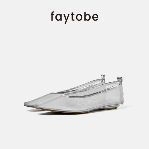【618抢先购】faytobe网纱镂空僧侣鞋25夏半透明舒适牛皮平底饰边尖头浅口单鞋主图