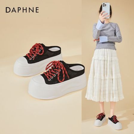 Daphne/达芙妮厚底透气包头半拖女夏外穿一脚蹬懒人凉拖鞋小白鞋