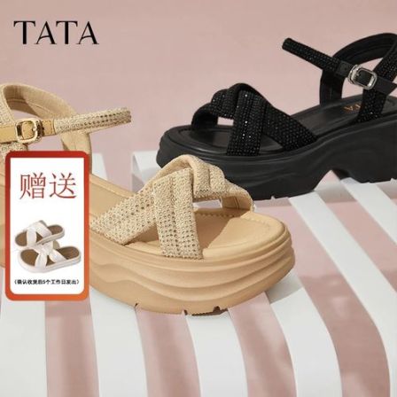 【国家补贴】TATA他她夏新款时尚沙滩凉鞋舒适厚底女鞋子CXT01BL6
