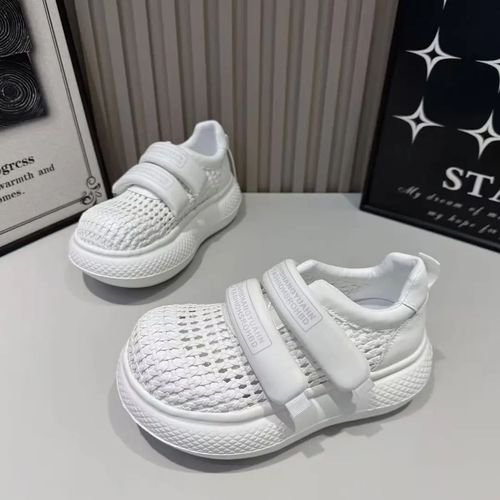 【思思】欧货编织网面系带松糕厚底面包鞋女小白鞋增高休闲运动鞋主图