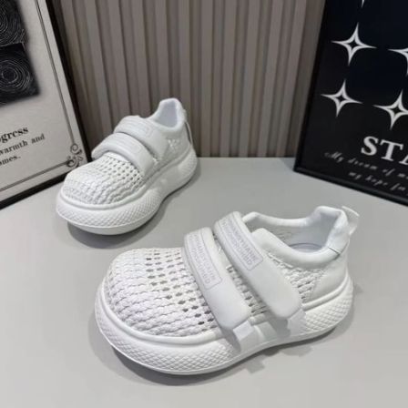 【思思】欧货编织网面系带松糕厚底面包鞋女小白鞋增高休闲运动鞋