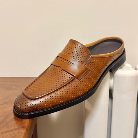 夏季凉皮鞋男无后跟商务正装牛皮拖鞋男软底休闲包头拖半拖穆勒鞋