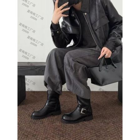 XMM.【真皮搭扣战靴 】 时装靴黑色女鞋厚底复古休闲秋冬J7800-1912