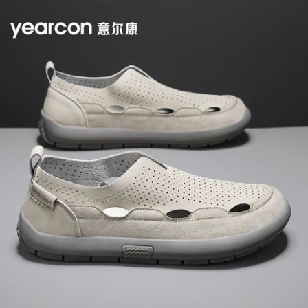 YEARCON/意尔康男士夏季轻便透气百搭厚底舒适一脚蹬休闲板鞋4210