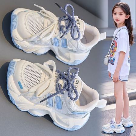 女童运动鞋夏季网面透气2026新款镂空儿童女孩中大童软底老爹鞋子