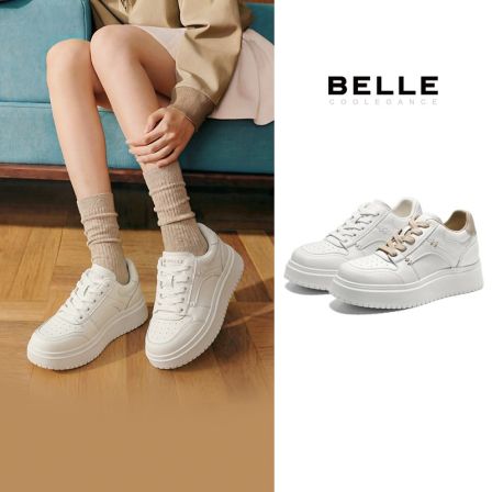 【巴图&博谷优享】百丽百搭小白鞋女26春舒适厚底纯色板鞋B3058AM6
