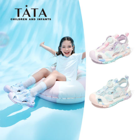 TATA他她童鞋女童沙滩鞋夏季新款儿童包头凉鞋小女孩透气运动凉鞋