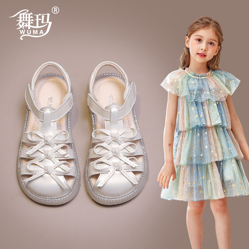 舞玛女童凉鞋2026夏季新款小女孩蝴蝶结包头软底防滑公主儿童鞋子主图