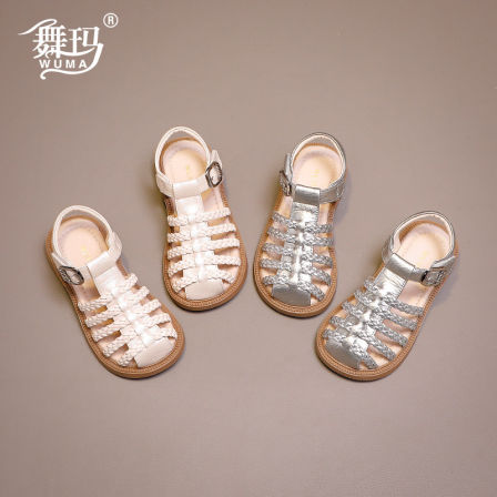 舞玛女童2026夏季新款包头凉鞋夏季新款儿童编织软底防滑公主鞋