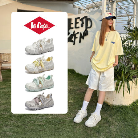Lee Cooper运动阿甘鞋女2026新款透气网面双鞋带软底休闲德训板鞋