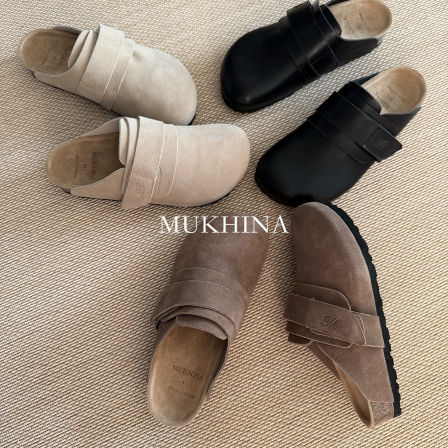 “防水勃肯”MUKHINA 动态牛反绒皮老钱风软木内增高包头拖男女