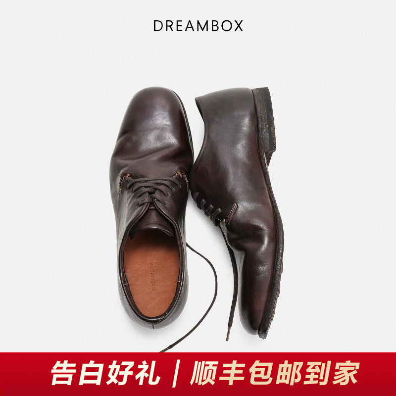 DREAMBOX钧博水洗马皮透气舒适休闲皮鞋2026夏季新款英伦德比鞋主图