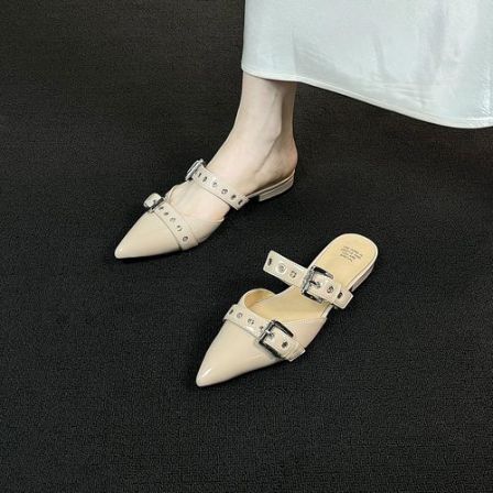 2cm时尚皮带扣包头半拖外穿百搭粗跟凉拖女鞋夏季新款平底凉鞋女