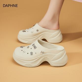 达芙妮厚底包头拖鞋女款2026新款夏季外穿洞洞鞋爆款一脚蹬沙滩鞋
