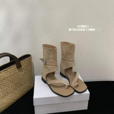 【闵笑一】半夏凉茶 夏季新款短靴女小众设计凉拖短筒鞋透气简约