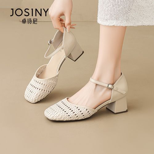 JOSINY/卓诗尼编织包头凉鞋女2026夏季新款法式镂空玛丽珍鞋单鞋主图
