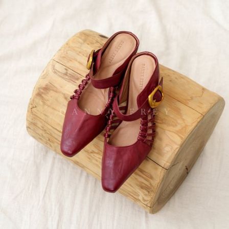 Dannyfrey丹尼芙蕾夏季复古简约手工编织尖头内增高包头半拖5.5CM
