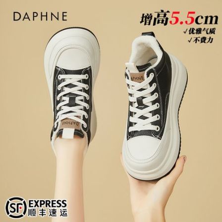 达芙妮厚底高帮鞋女款冬季爆款小个子增高加绒女鞋百搭休闲小白鞋