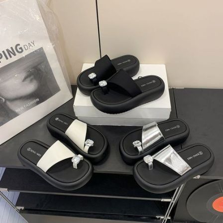 韩系高级感厚底水钻套趾凉拖增高松糕底一字拖XM8-08