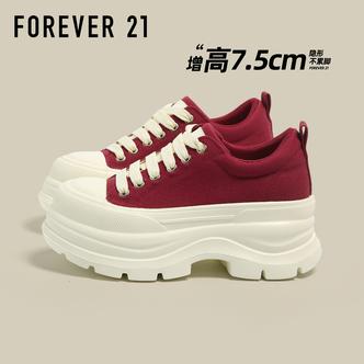 F21红色厚底增高7cm帆布鞋女2026新款休闲百搭女鞋阔腿裤必备鞋主图
