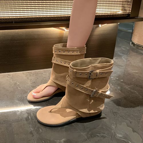 小个子内增高人字夹凉靴女2026新款夏时髦辣妹裤管短筒罗马凉鞋女主图