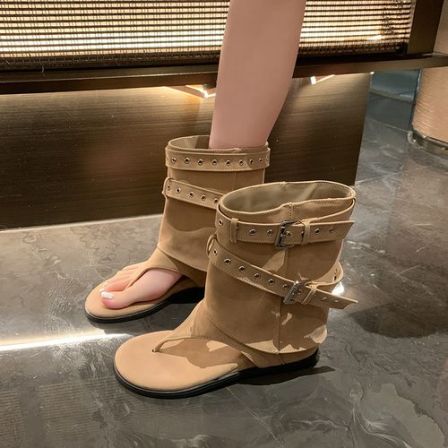 小个子内增高人字夹凉靴女2026新款夏时髦辣妹裤管短筒罗马凉鞋女
