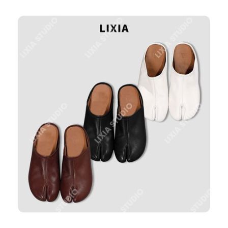 LIXIA【马拉拉】舒适风休闲胎羊皮平底分趾包头一脚蹬拖鞋-D11816