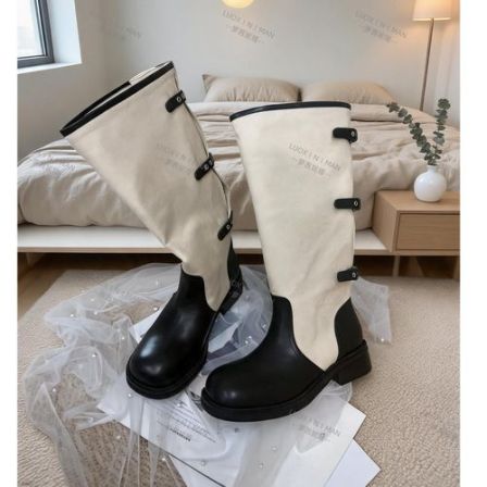 萝茜妮嫚正品新款时尚真皮复古拼接西部牛仔翻折两穿女士宽松长靴