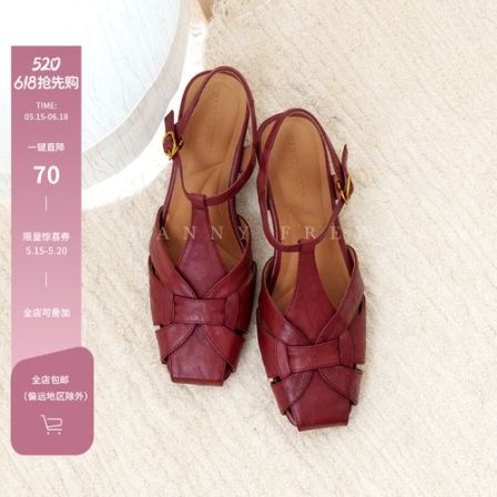 DANNY FREY丹尼芙蕾夏季法式复古凉鞋包头粗跟罗马透气凉鞋4.5CM