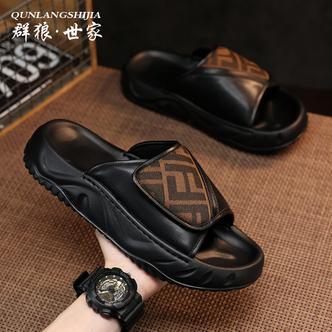 群狼·世家男士夏季外穿潮流休闲时尚厚底软底防滑百搭增高一字拖