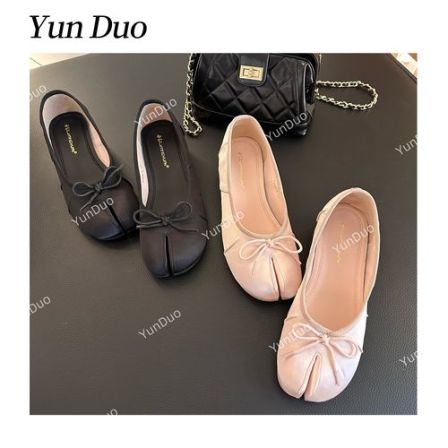 云朵定制【粉岔岔】缎面纯色蝴蝶结分趾女单鞋LL65