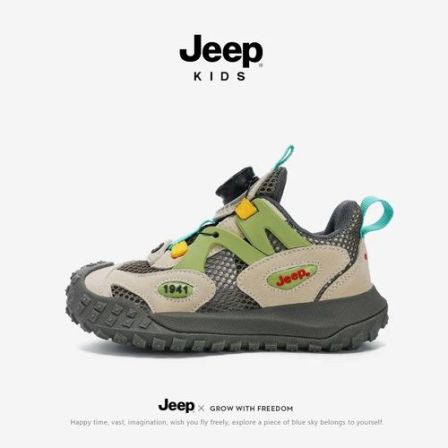 jeep童鞋网鞋男童运动鞋夏季新款透气网面旋钮扣儿童户外机能鞋子