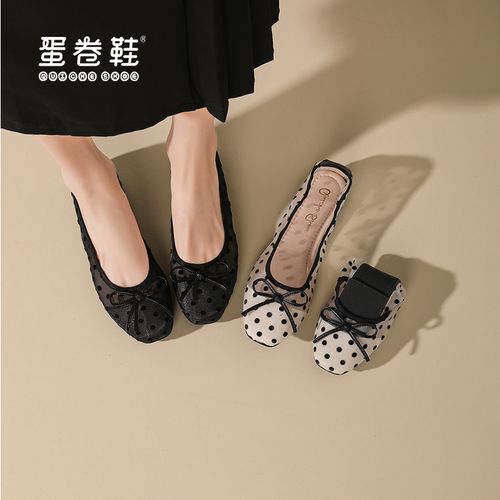 波点浅口芭蕾单鞋女夏季新款蝴蝶结网纱女鞋百搭配裙子温柔风凉鞋主图