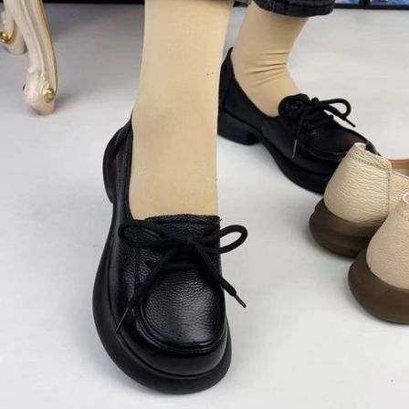 复古圆头平底舒适百搭轻便夏季新款浅口牛皮软底2026妈妈鞋女鞋