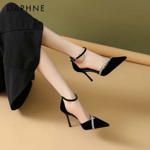 Daphne/达芙妮26春夏法式新款细跟尖头高跟单鞋女一字带中空凉鞋主图