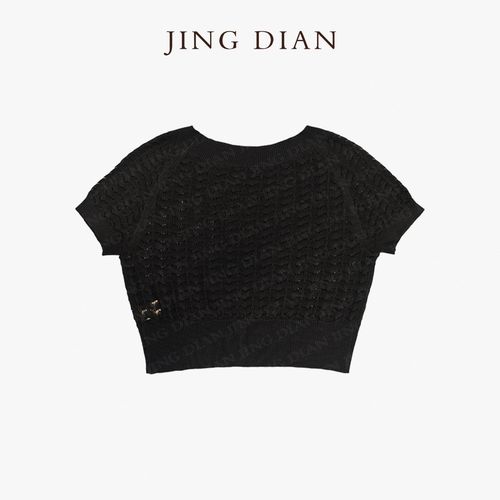 【JING DIAN】定制款黑白两色莱赛尔亚麻针织衫2716 夏季休闲时尚主图