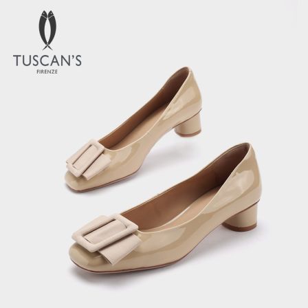 TUSCAN'S方头一脚蹬浅口低跟甜美牛皮漆皮单鞋气质温柔中跟通勤